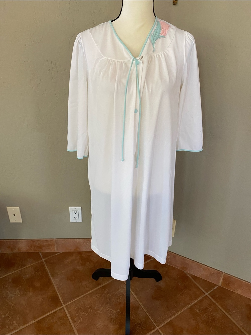 Classic Women's White Nightgown with Mint Trim Or Robe